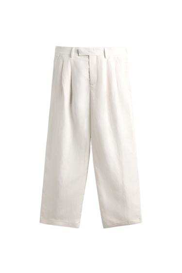 RELAXED FIT VISCOSE/LINEN SUIT TROUSERS - White by Zara