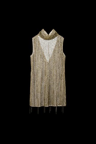 Zara EMBROIDERED BEADED MINI DRESS - Golden - Image 0