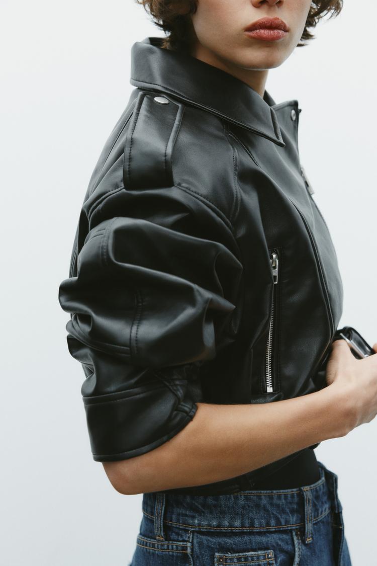 FAUX LEATHER CROP BIKER JACKET