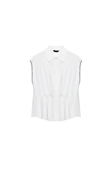 LINEN BLEND TOP WITH DARTS - White by Zara