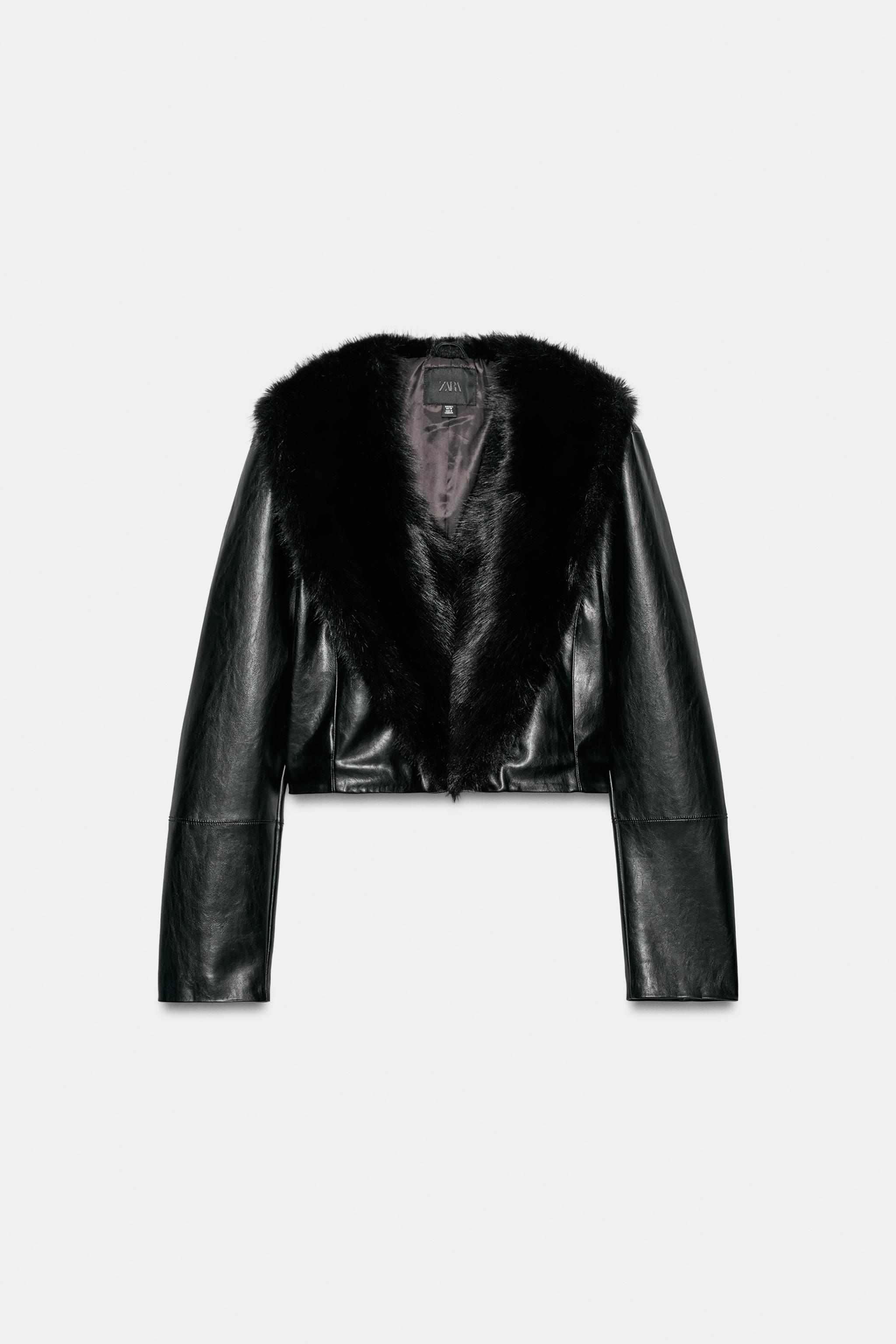 ZARAコントラスト フェイクレザー ジャケットS コントラストカラー フェイクレザージャケット - ブラック | ZARA