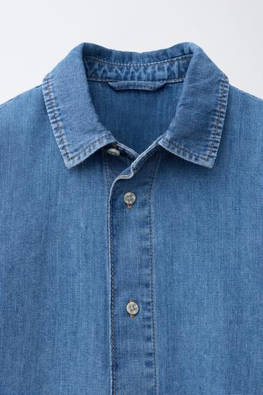 DENIM SHIRT WITH COTTON AND LINEN - Blue by Zara - Image 2