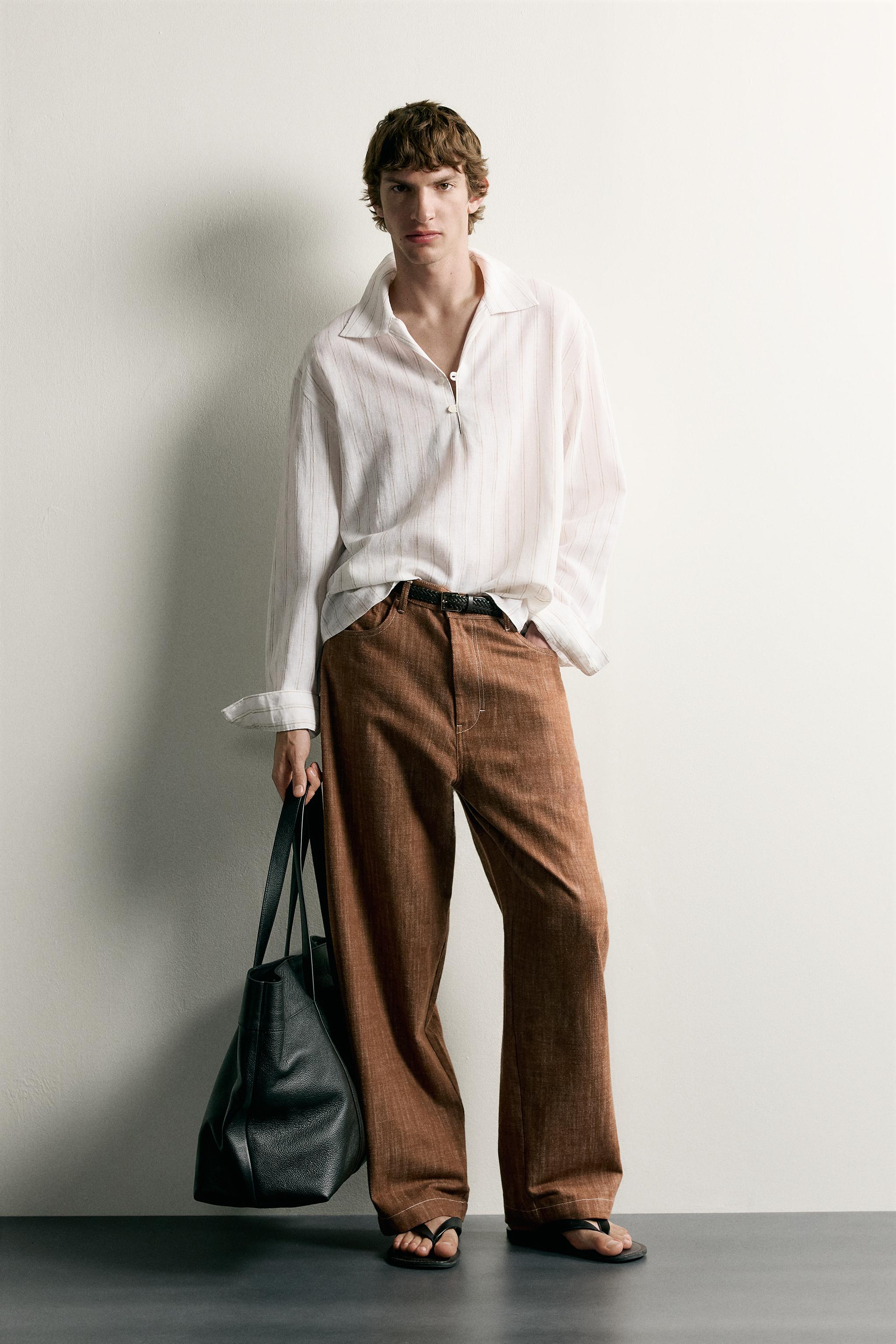 STRIPED COTTON-LINEN POLO SHIRT