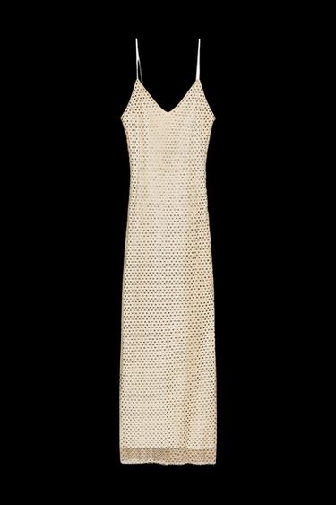 Zara RHINESTONE MAXI DRESS - Golden - Image 0