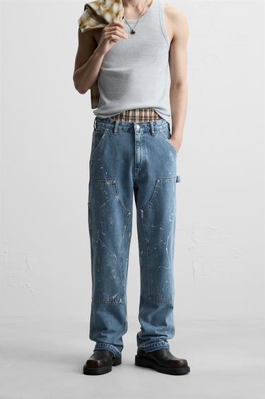 WASHED CARPENTER TROUSERS - Mid-blue by Zara