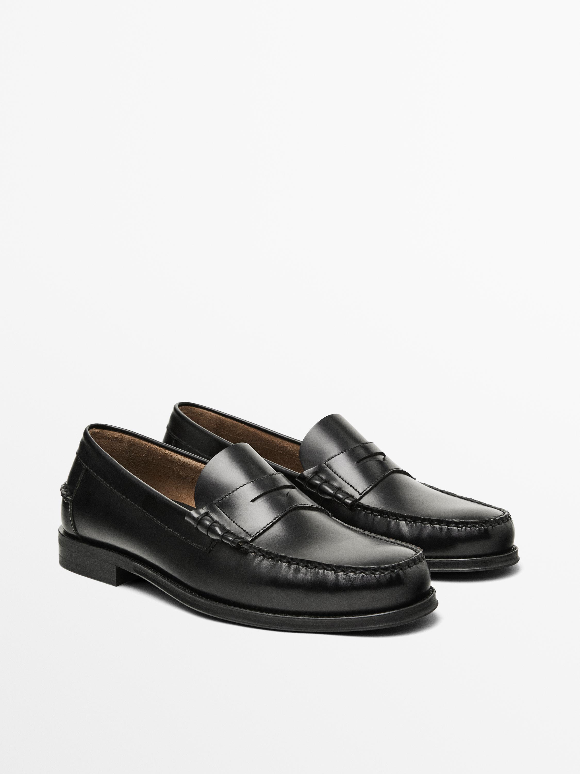 Leather loafers with penny strap — Black