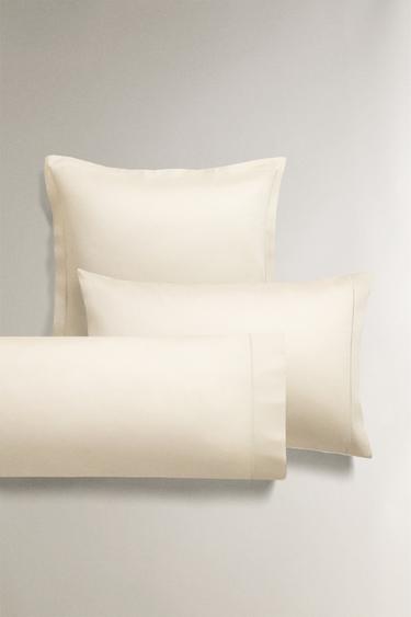 SATEEN PILLOWCASE WITH TRIM (300 THREAD COUNT) - Ecru by Zara