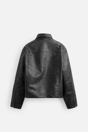 FADED LEATHER EFFECT JACKET - Black / Green by Zara - Image 7