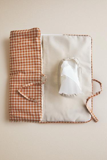 GINGHAM COTTON BABY WIPE HOLDER — Dark orange 1