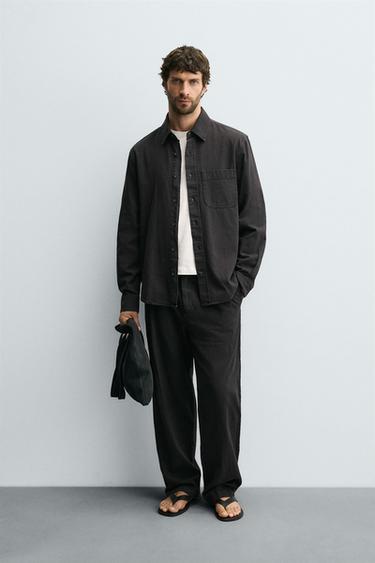 LOOSE-FITTING COTTON/LINEN TROUSERS - Charcoal by Zara