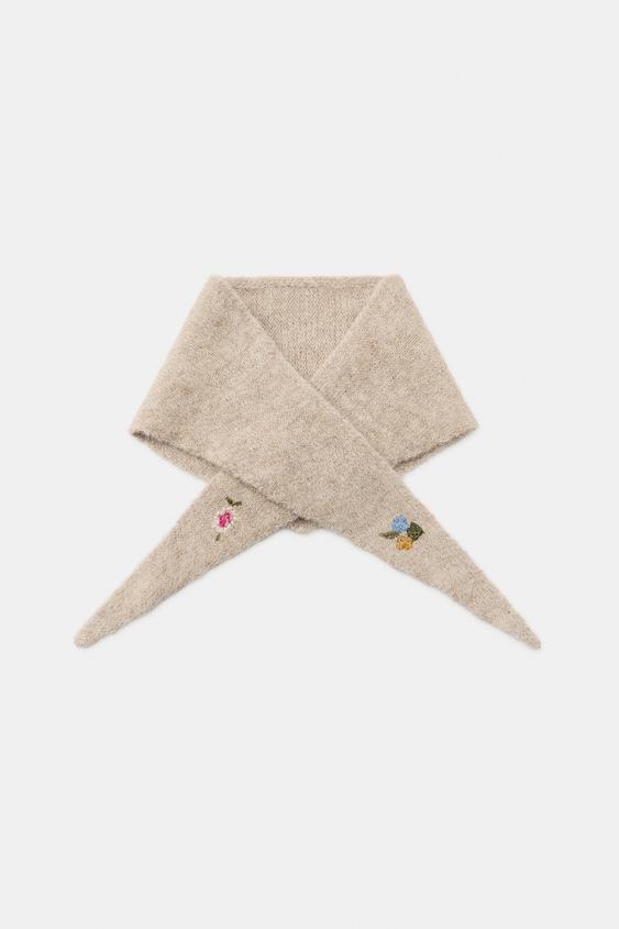 FLORAL EMBROIDERED KNIT BANDANA - Sand by Zara - Image 0