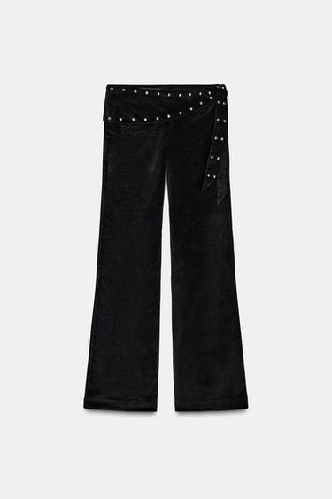 Zara FLARE PAREO PANTS WITH STUDS - Black