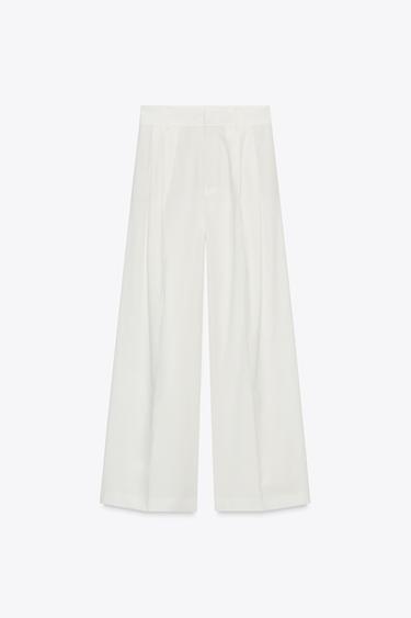 Zara 打褶翻蓋長褲 - 磨白色