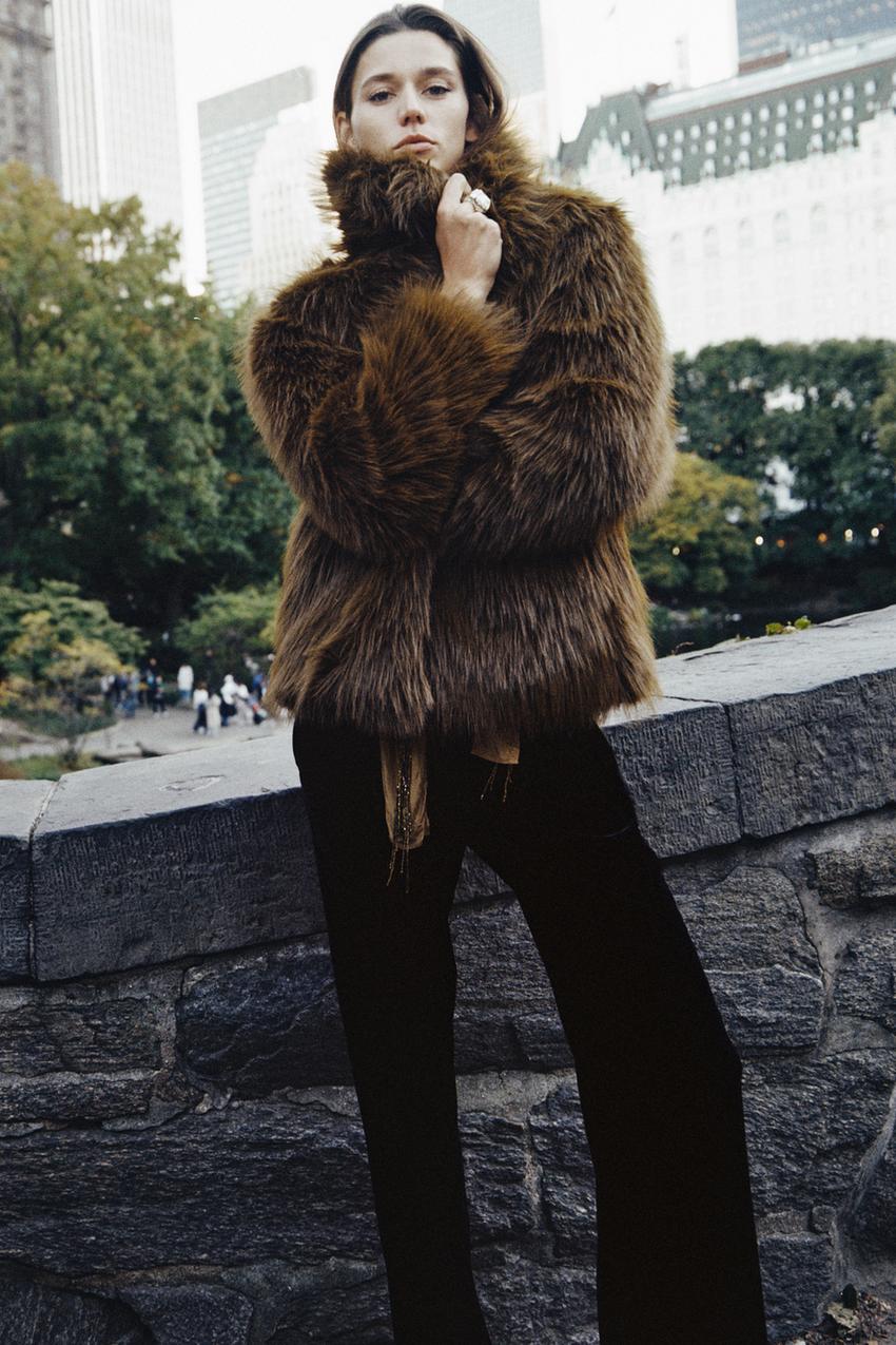 ZW COLLECTION フェイクファーショートコート - マスタード | ZARA 