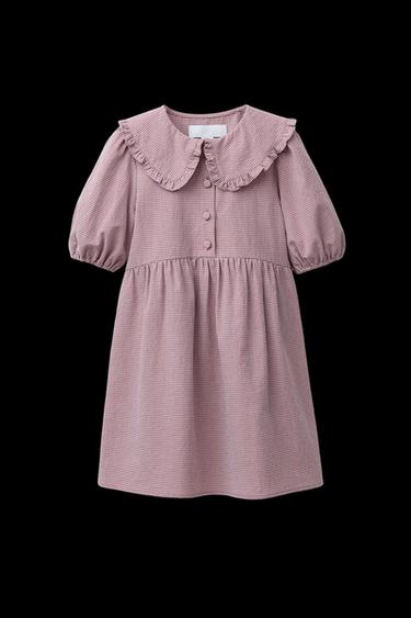 Zara GINGHAM CHECK COLLAR DRESS - Dark pink - Image 0