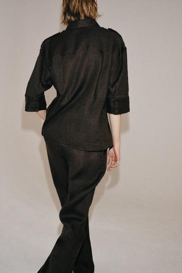 ZW COLLECTION LINEN SHIRT WITH POCKETS - Mink by Zara - Image 6
