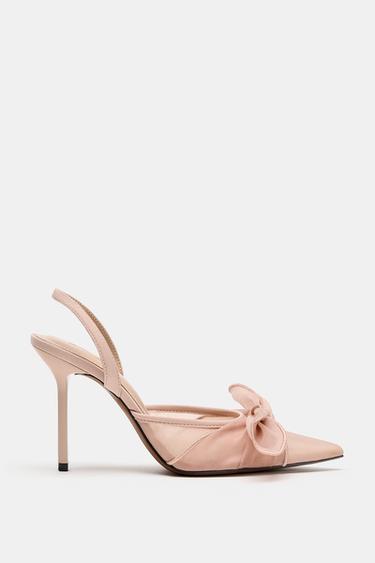 MESH KNOT SLINGBACK HEELS — Beige 2