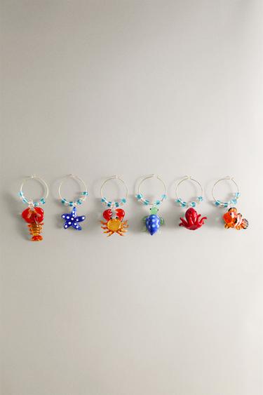 PACK OF GLASS SEA ANIMAL GLASS CHARMS (PACK OF 6) - Blue by Zara