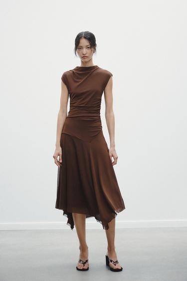 GATHERED TULLE DRESS - Brown by Zara