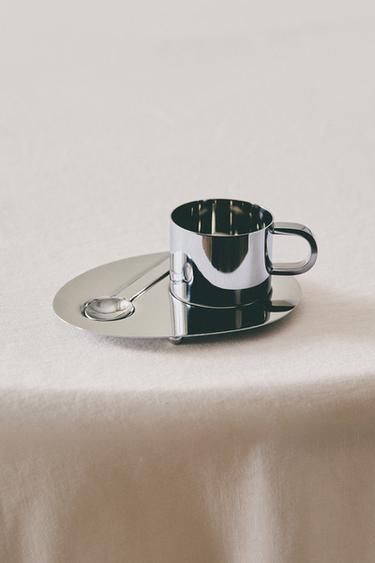 Zara STEEL MUG, SPOON AND TRAY SET - Steel