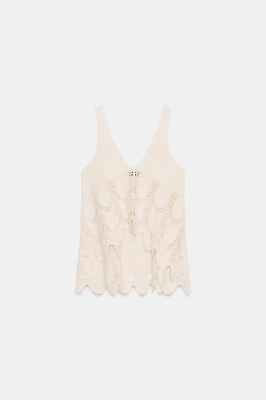 ASYMMETRIC KNIT TOP - Ecru by Zara