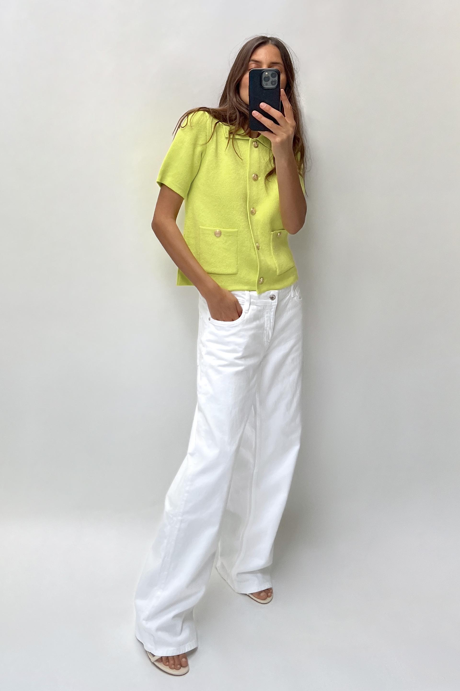 PLAIN KNIT SHORT SLEEVE CARDIGAN Lime ZARA Turkey