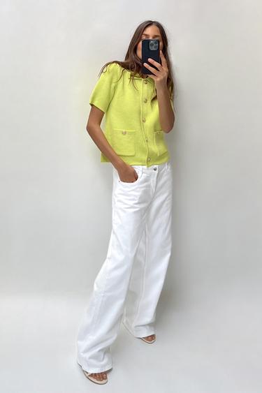 PLAIN KNIT SHORT SLEEVE CARDIGAN - Lime by Zara - Image 0
