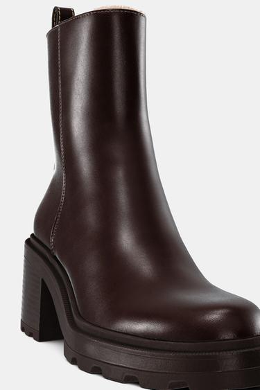HEELED ANKLE BOOTS WITH FAUX FUR LINING - Brown by Zara - Image 0
