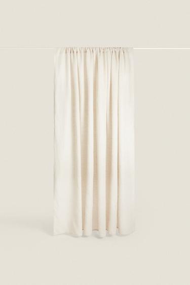 DOUBLE WIDTH LINEN CURTAIN WITH MEDIUM OPACITY - Light beige by Zara
