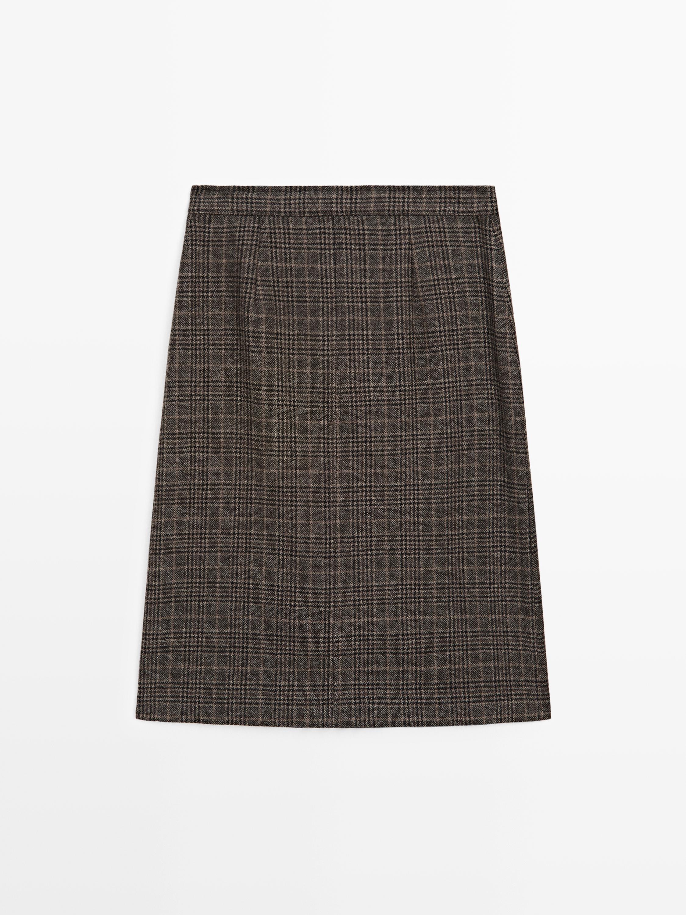 100% wool check midi skirt