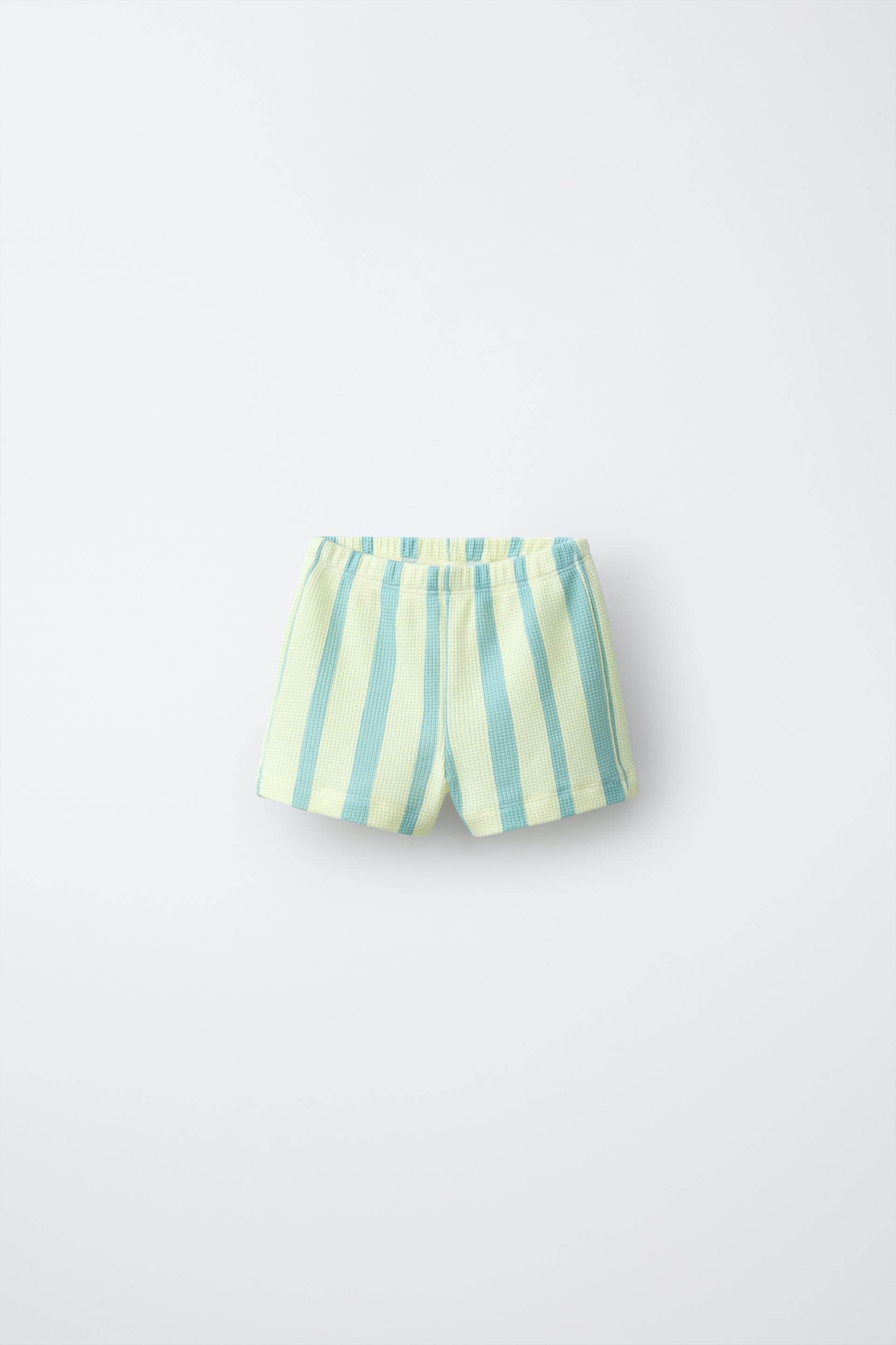 Striped Waffle-Knit Bermuda Shorts