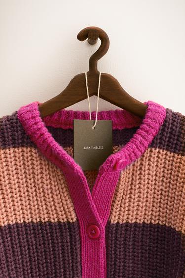 ZARA TIMELESS - STRIPED KNIT CARDIGAN - Peach by Zara