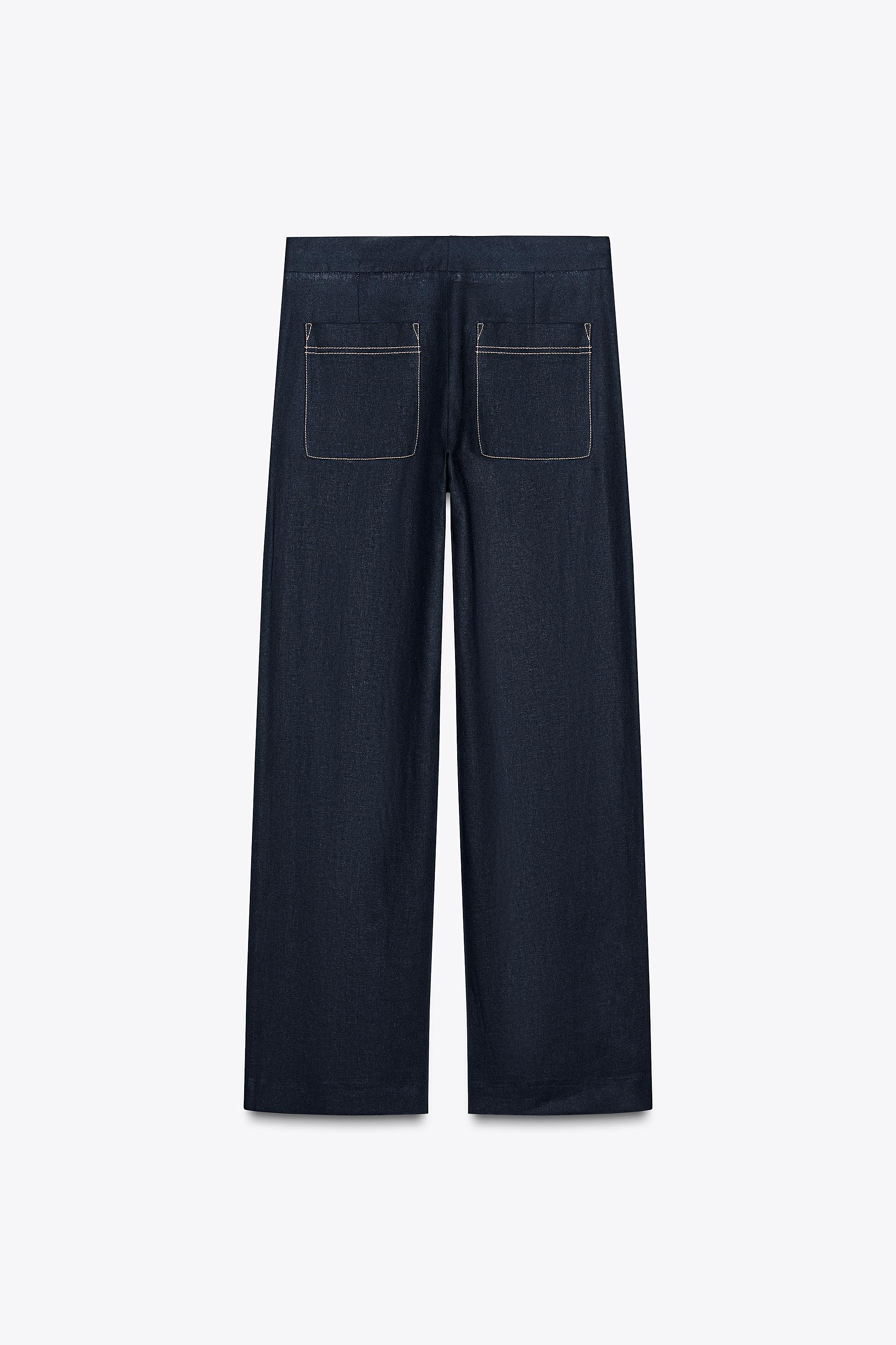 Zara Mens Solid Navy Blue Straight Leg Pants w Belt Loops
