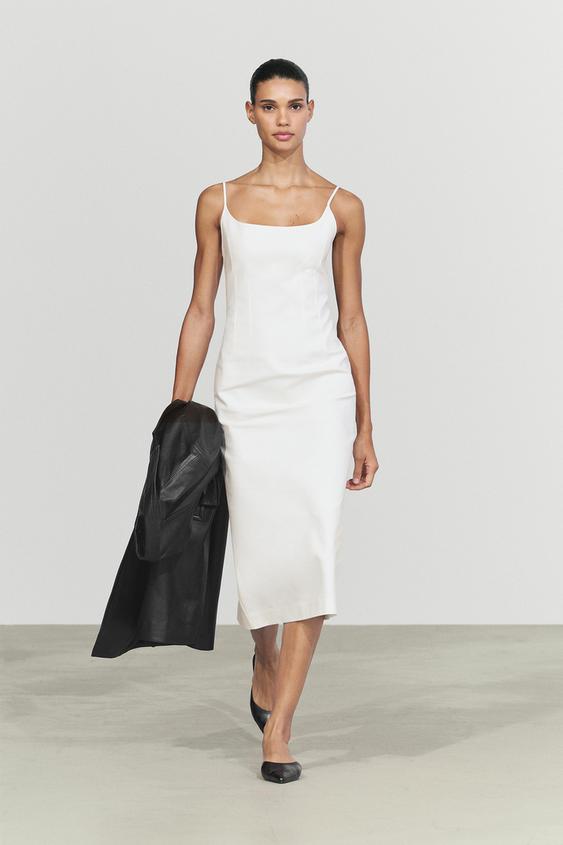 Zara Cotton blend stretch midi dress - White - Image 0