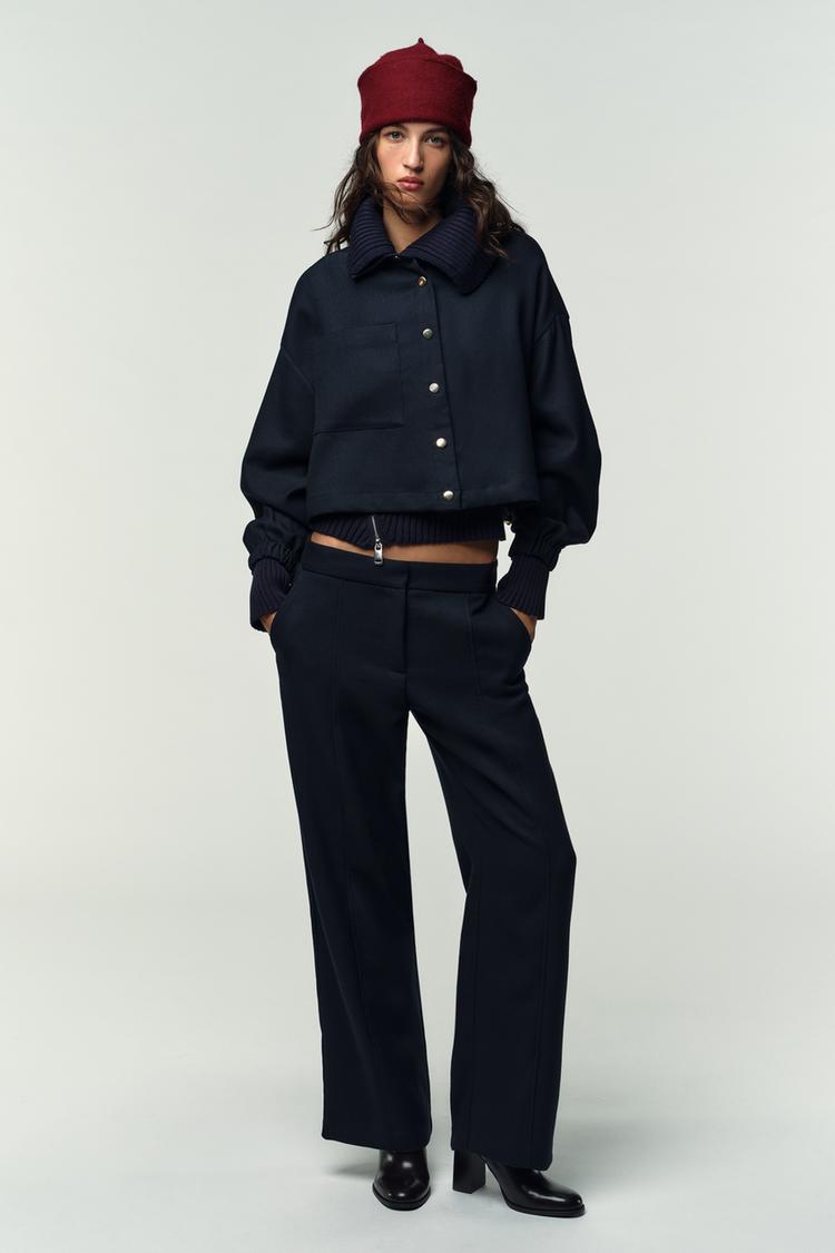 SHORT BALLOON BOMBER JACKET Navy blue ZARA India