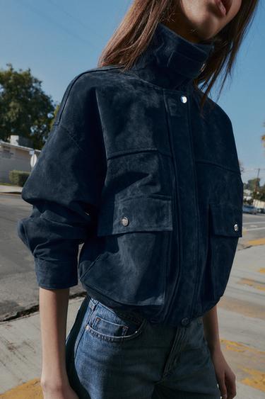 CAZADORA BOMBER 100% PIEL - Marino de Zara