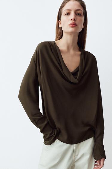 BLUSA FLUIDA DRAPEADA ZW COLLECTION - Tabaco de Zara