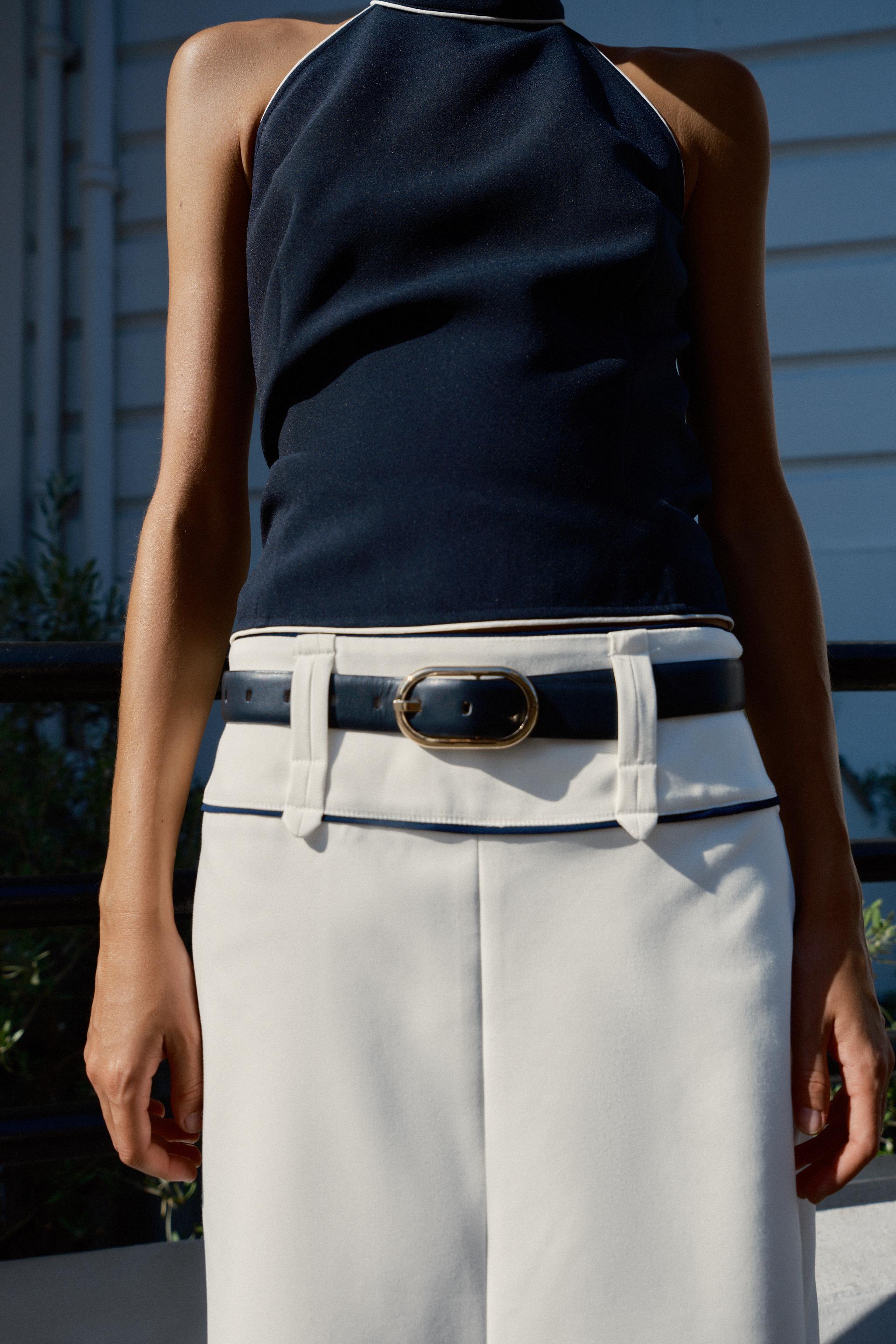 Женские юбки Zara CONTRAST TRIM BELTED MIDI SKIRT — фото 4