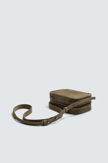LEATHER CROSSBODY BAG - Khaki Green by Zara - Image 1
