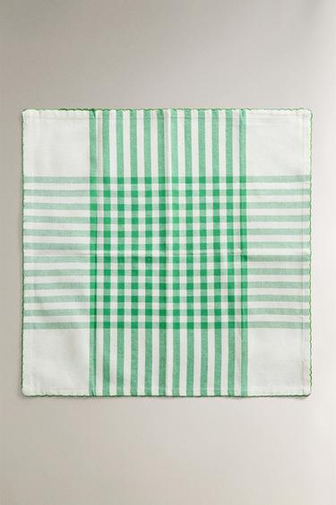 PACK OF CHECK DYED COTTON NAPKINS (PACK OF 2) - Green by Zara - Image 1