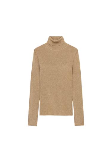 Zara WOOL HIGH-NECK JUMPER - Light camel