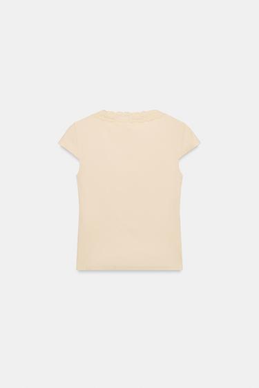 LACE POT NECK TOP - Beige-pink by Zara - Image 5