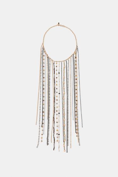 BEADED FRINGE JEWEL NECKLACE - Golden by Zara