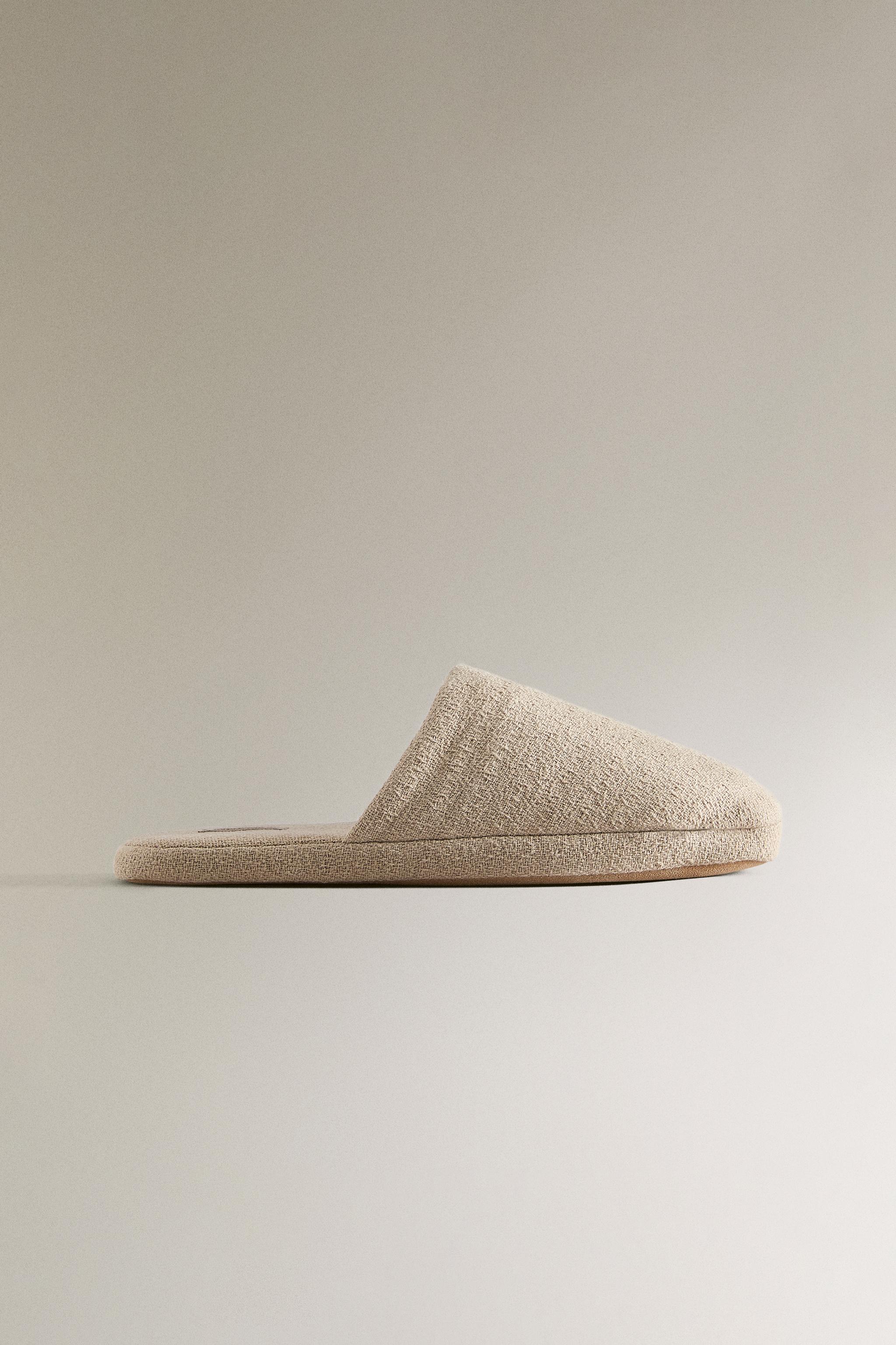 LINEN FLATFORM SLIPPERS