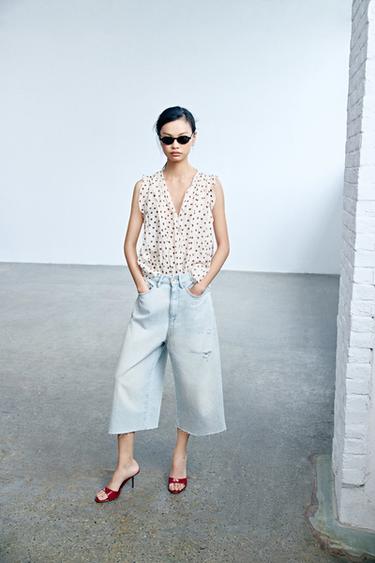 Zara TRF 中腰剪洞牛仔短褲 - 淡藍色