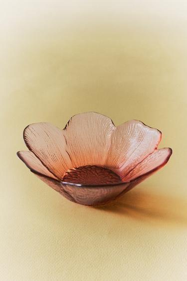 GLASS BOWL WITH RAISED FLORAL DESIGN - Pink by Zara