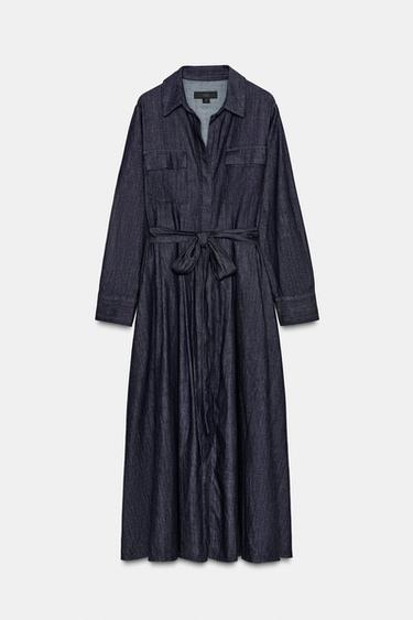 ZW COLLECTION DENIM BELTED DRESS - Blue by Zara