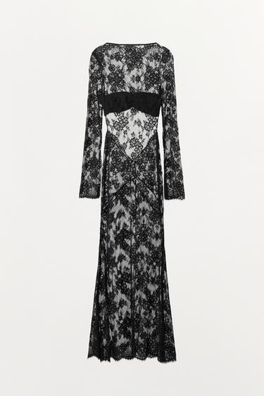 LONG LACE DRESS WITH BACK NECKLINE - Black by Zara - Image 6