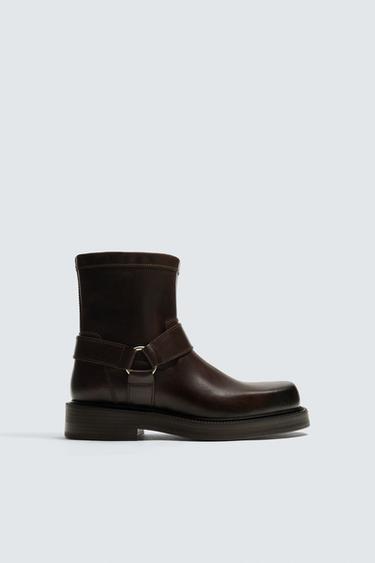 LIMITED EDITION LEATHER HARNESS BOOTS - Brown by Zara