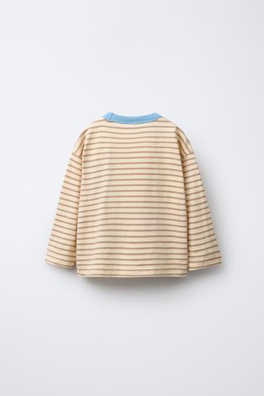 STRIPED T-SHIRT WITH APPLE PATCH - Beige-brown by Zara - Image 1